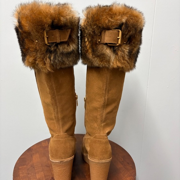 UGG Valberg Chestnut Suede and Fur Tall Wedge Boots Women's Size 6 - Picture 6 of 14